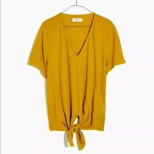 Madewell 3X Texture & Thread tie front top T-shirt- Mustard Yellow